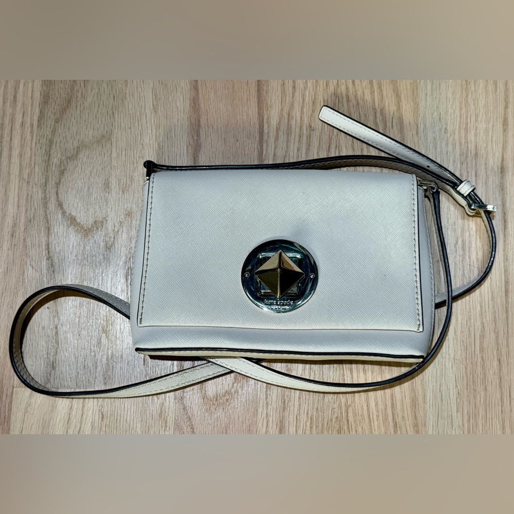 Kate Spade Ivory Saffiano Leather Madison Flap Crossbody Purse Handbag